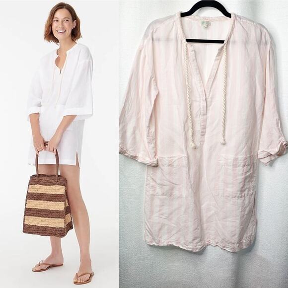 J Crew Beachwear linen blend pink striped tunic size‎ XS - Picture 1 of 10